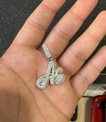 2.00Ct Round Moissanite Custom Two Letter As Shape Pendant 14K White Gold Plated