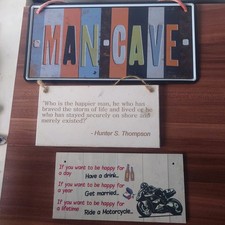 Man Cave Wall Sign Bundle Hunter S Thompson Motorcycle Biker Pub Bar Decor Set 3