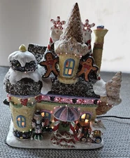 Vintage Christmas Village Ice Cream Cone Candy Gingerbread Fiber Optic House