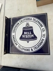 Vintage Original New York Telephone Bell  Porcelain Flange Adv. Phone Booth Sign