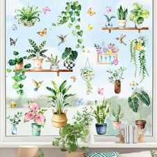 Green Potted Plants Static Window Clings Double Sided Spring Summer Botanical...