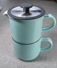 FORLIFE Cafe Style Coffee French Press for One Turquoise W/14 oz Mug EUC