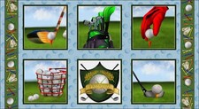 23" X 44" Panel Front Nine Golf Balls Clubs Tees Gloves Cotton Fabric D664.81