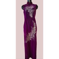 Plum Cheongsam Maxi Dress, Size Small