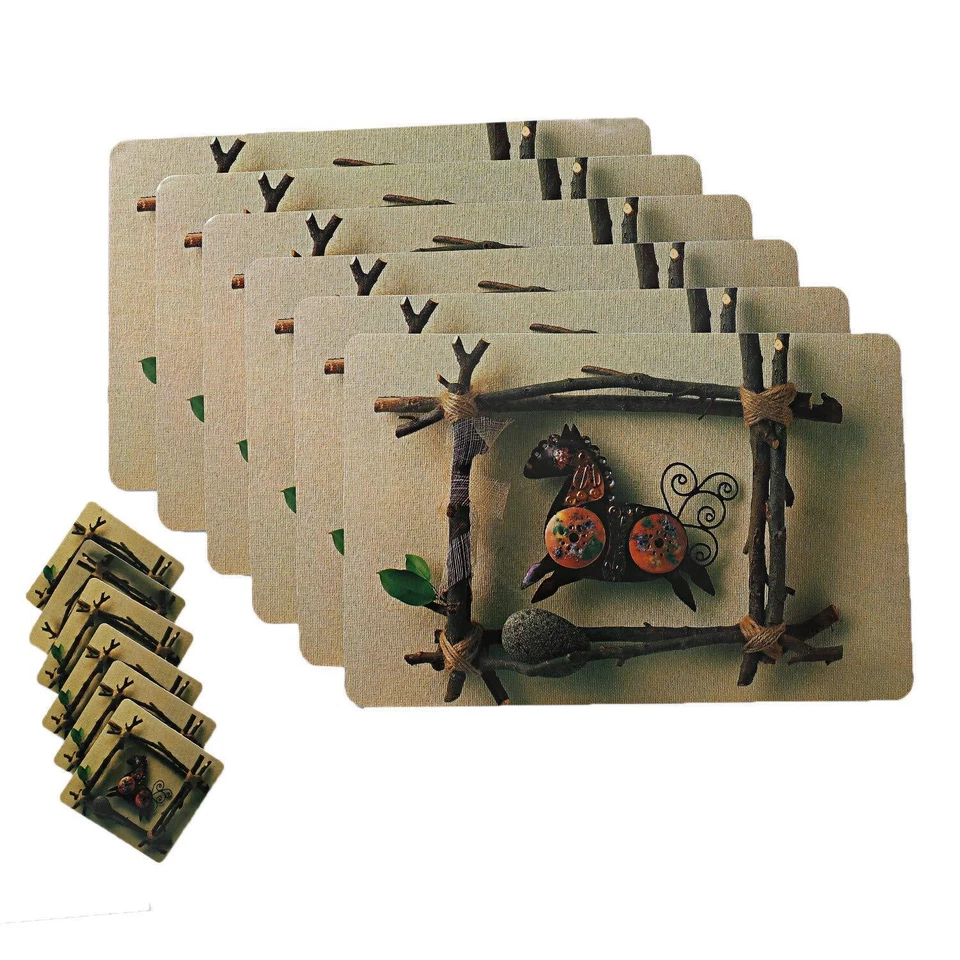 Floral Pvc Rectangular Dining Table Placemat With Tea Coasters  Multicolour - Image 3 of 4