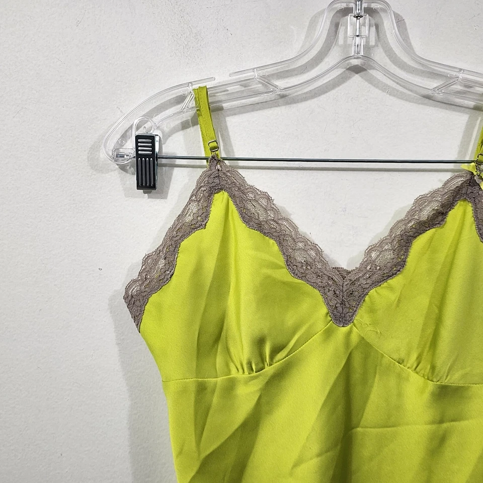 Camiseta sin mangas Guess Los Angeles cuello en V satinado encaje camisola amarillo neón Y2K para mujer talla S Foto 2 de 4