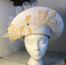 VINTAGE Deborah New York White Hat Sequin Tulle Kentucky Derby Church