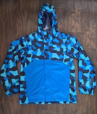 The North Face Boys Large Windbreaker Full Zip Up Camo Hood Blue