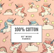 60 Width 100 Cotton Pink Blue Unicorn Fabric 1 Yard Piece Sewing Quilting