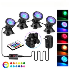 4 PACK Submersible 36 LED RGB Pond Spot Lights Underwater Pool Fountain + Remote