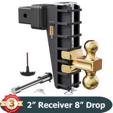 Trailer Hitch 2" Receiver 8" Drop Adjustable Truck Tow Hitch 25000lb Solid Shank