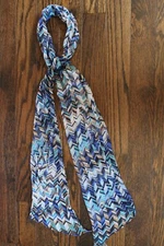 Lightweight Accent Neck Scarf Rectangle Blue Tan White Chevron Metallic 80x18