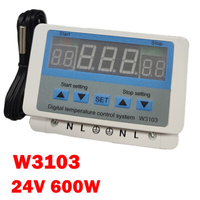 W3103 Digital Wall-Mounted Temperature Controller Thermostat 30A DC24V 600W USA