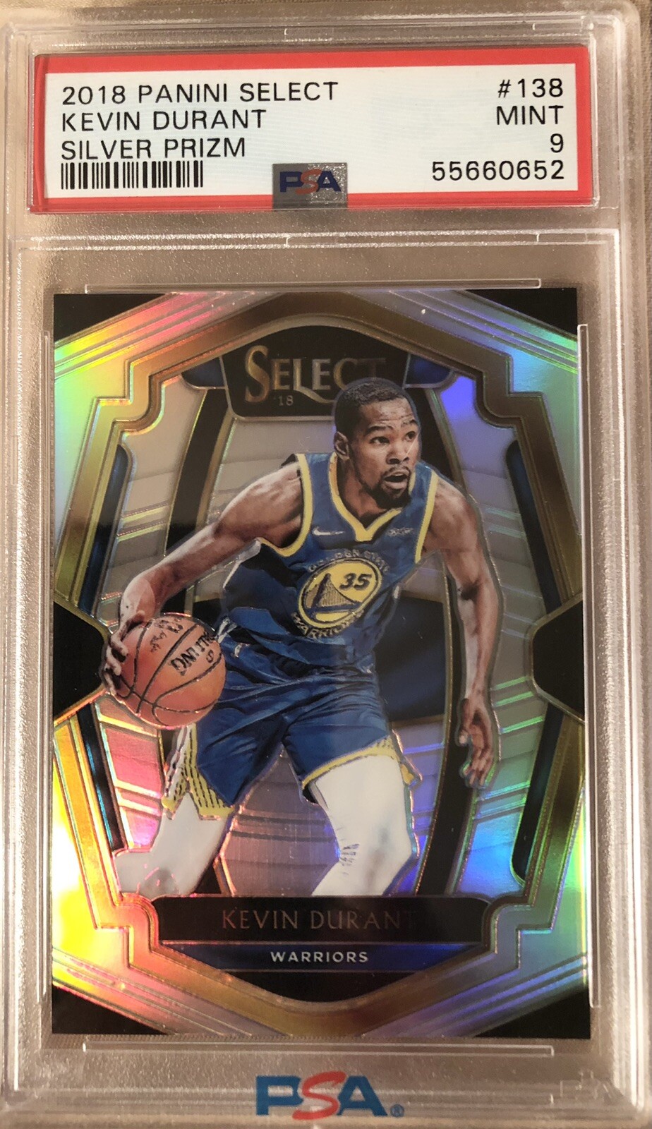 Kevin Durant 2018 Panini Select Silver Prizm #138 PSA 9 Golden State Warriors 🏀