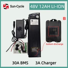 B 48V12Ah EBIKE Battery Pack Lithium Li-ion 30A BMS Electric Bicycle Bottom Port