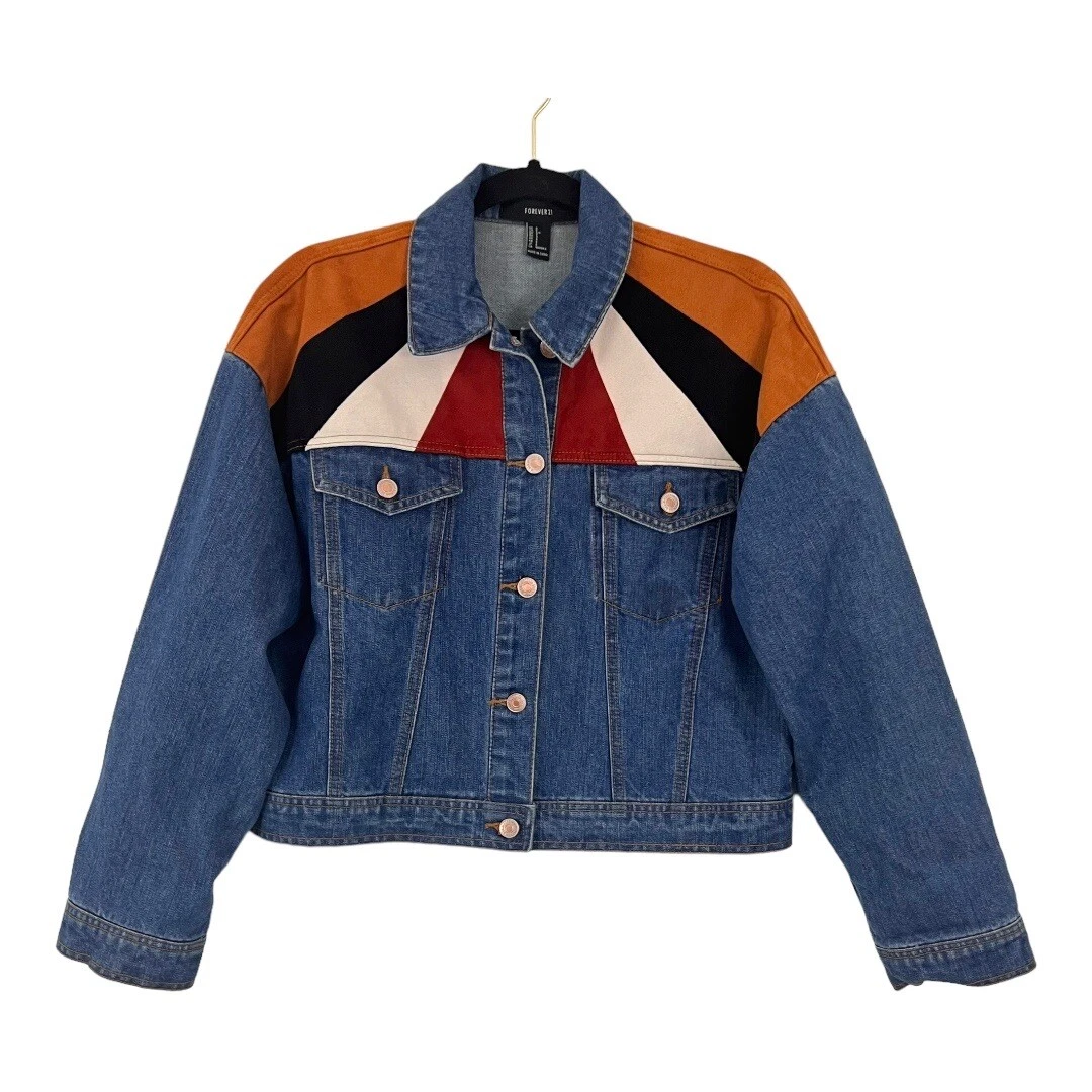 Denim color deals block jacket