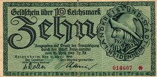 Sch&ouml;ne 0121 Heidenheim 10 Mark 1945 echt gelaufen