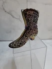 VINTAGE FENTON Glass Iridescent Carnival Glass Daisy&Button Boot w Sticker,#F73