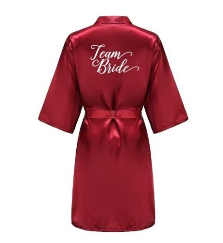 Red Wedding Robe Bridesmaid Bridal Party Gift Kimono Satin Robe - Imagen 13 de 22