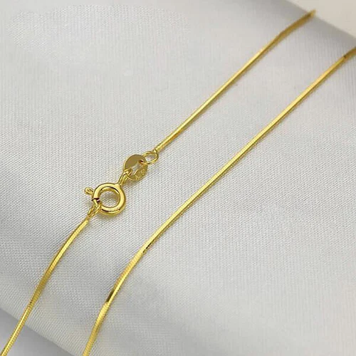 Authentic 18K Yellow Gold Necklace Women's 0.8mm Smooth Shining Snake Chain 18" - Picture 2 of 4