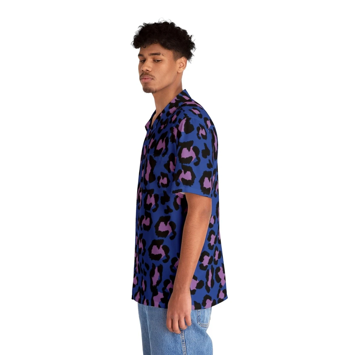 Men's Hawaiian Shirt (AOP) - Leopard Camouflage - Dark Blue-Purple