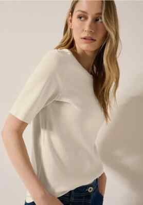 CECIL 322914 RIB Shirt kurzarm Rippstruktur Körpernah Stretch angenehm beige