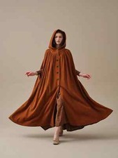 Hooded Wool Cloak Coat in brown, Maxi Hooded wool cloak, renaissance cloak