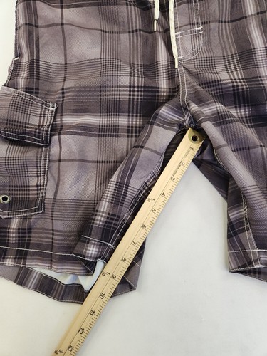 Paradise Collection Mens L Plaid Swim Short Trunks Boardshorts Gray Pockets - Picture 4 of 8
