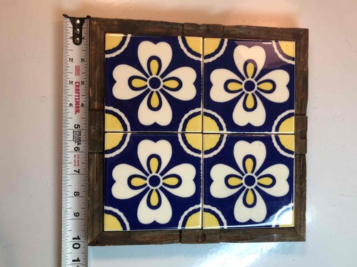 Mexico Talavera Tile Blue Yellow White Floral Pattern 10in x 10in - Picture 2 of 4