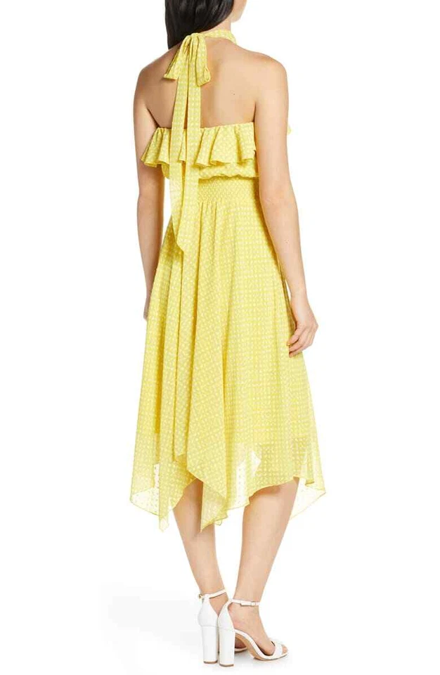Vestido asimétrico ELIZA J amarillo cuello halter manga volantes pañuelo dobladillo 10 EE. UU. Foto 2 de 4