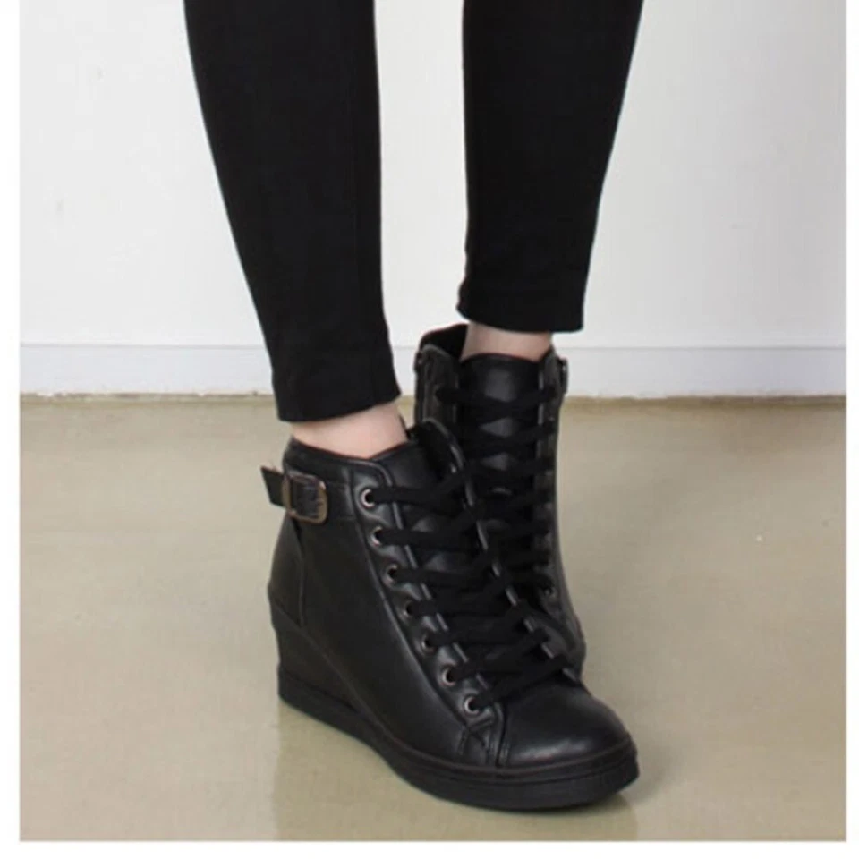 Zapatillas deportivas informales de cuero con cremallera y cordones epdavin para mujer Foto 4 de 4