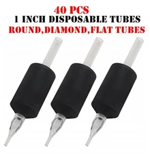 40 PCS 1 Inch 25MM Tattoo Disposable Tube Clear Tips: Round, Flat, Diamond