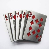 Poker Buckle Mit Royal Flush Aus Karo Karten, Gambler, GüRtelschnalle