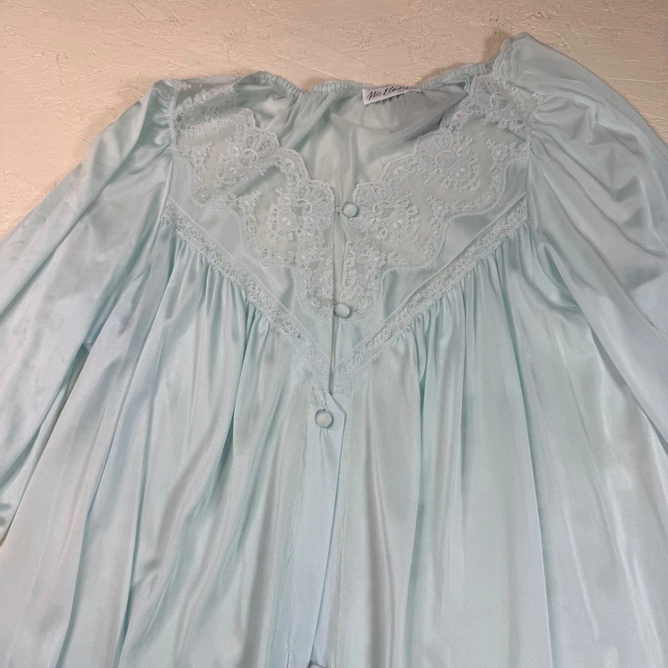 Conjunto de bata camisón largo completo de encaje satinado azul Miss Elaine vintage L Foto 2 de 4