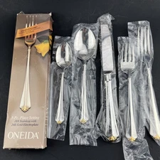 Oneida Golden Juilliard 5 Piece Place Setting Stainless 24k Gold Tip NEW in Box