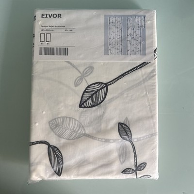 IKEA EIVOR schwarz/weiß Blatt Vogel Gardine Paar Schlange oben 002.109.27 neu versiegelt