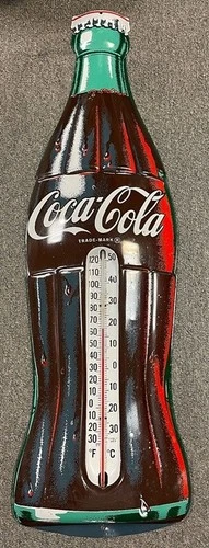 Vintage 29" Coca Cola Embossed Bottle Thermometer Sign, Red Back