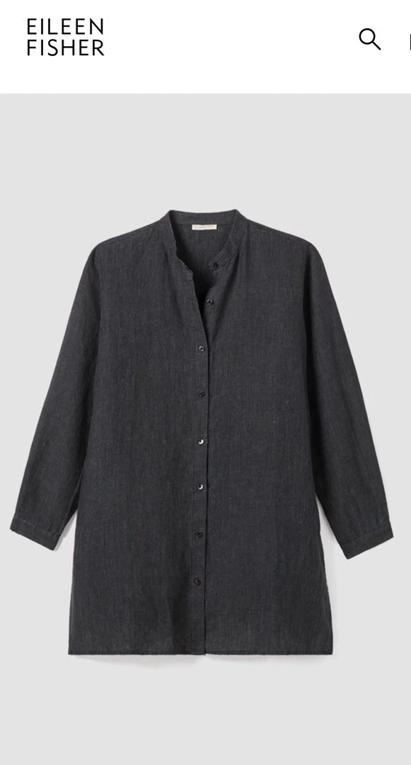 Eileen Fisher Washed Organic Linen Delave Mandarin Collar Shirt Medium