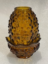 Vintage Amber Glass Hobnail Small Fairy Lamp Candle Holder