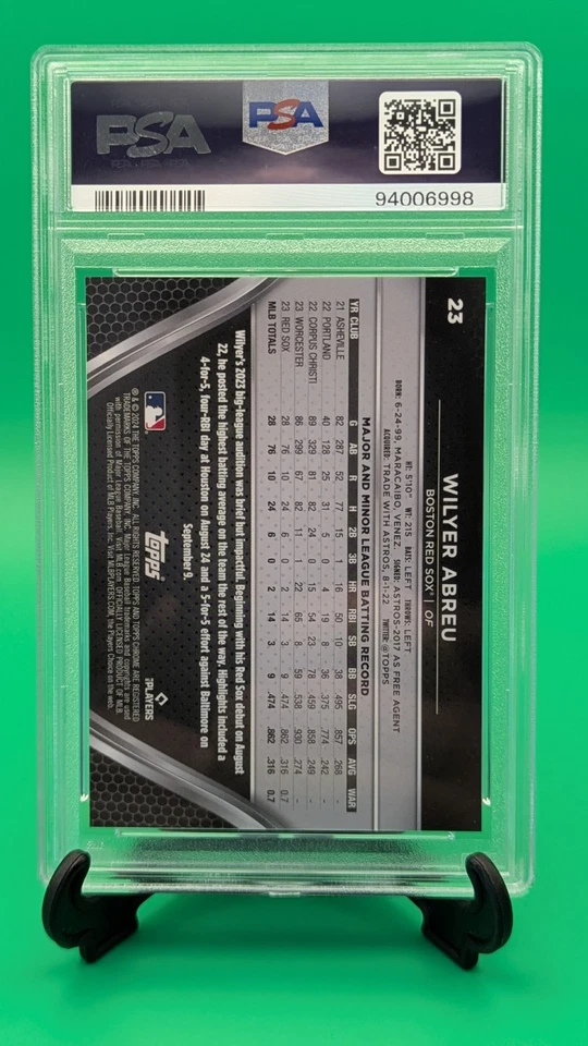 2024 Topps Chrome Black Wilyer Abreu RC Magenta 02/10 PSA 10 - Image 2 of 3