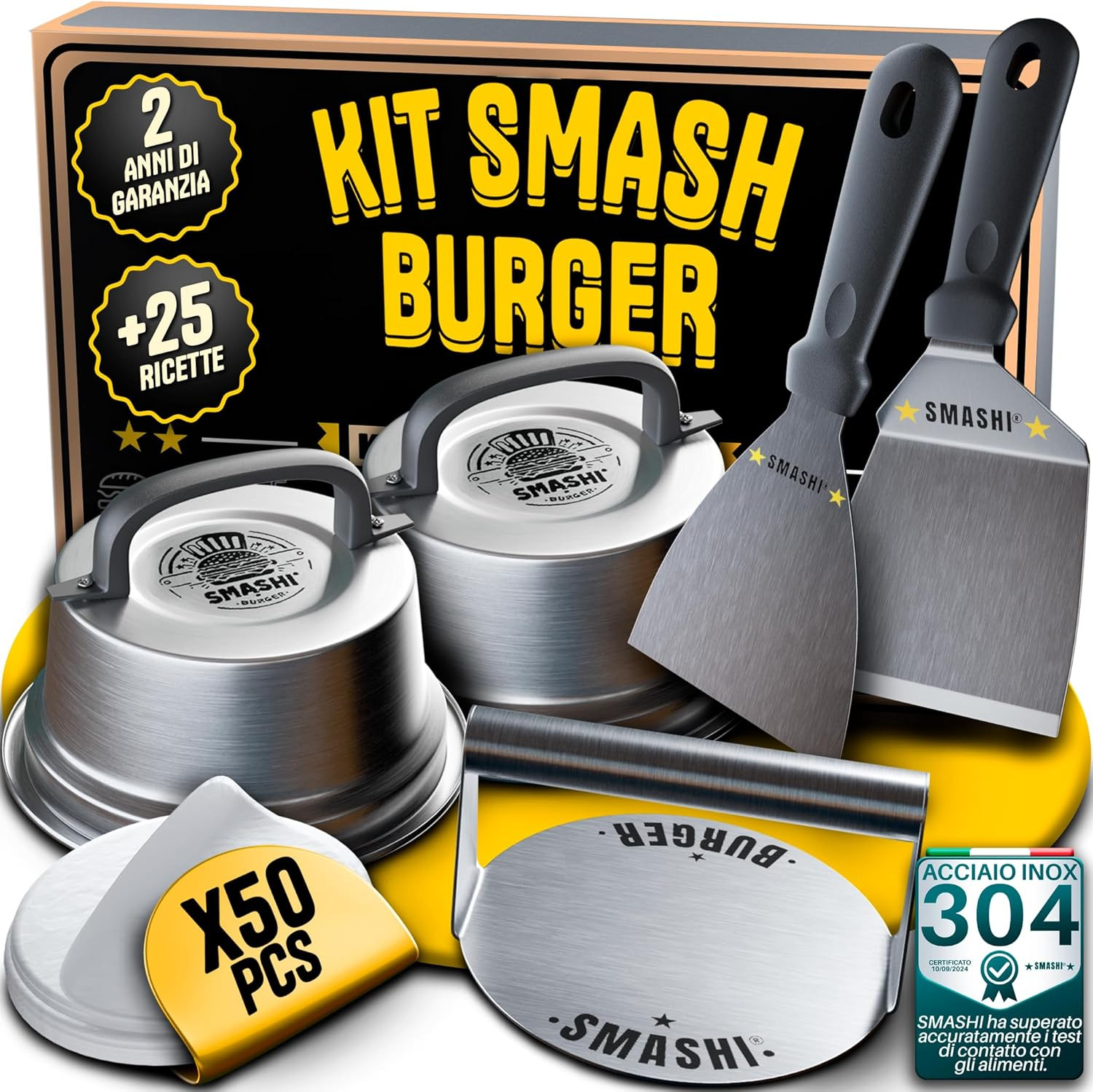 Smash Burger Kit Originale Smashii®: Pressa in Acciaio per BBQ