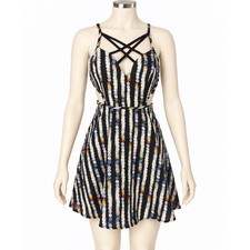 Nasty Gal Womens XS Polka Dot Stripe Cut Out Strappy Mini Dress NGM1113173DW