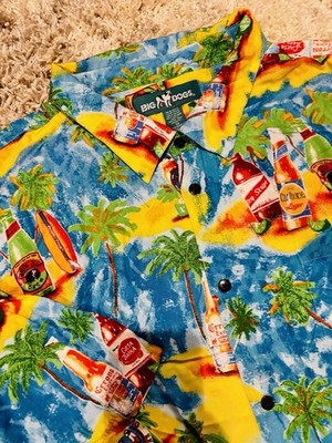 Big Dogs Mens 5XL Hawaiian Beer Beach Casual Button Up Palm Tree Shirt
