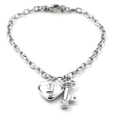 RARE Tiffany  Co Heart Lock  Key Platinum Bracelet 4-Diamonds RETIRED