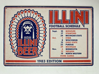 #ad Illinois University Fighting Illini Beer Sign Retro 1983 Great Lakes Brewing $21.99