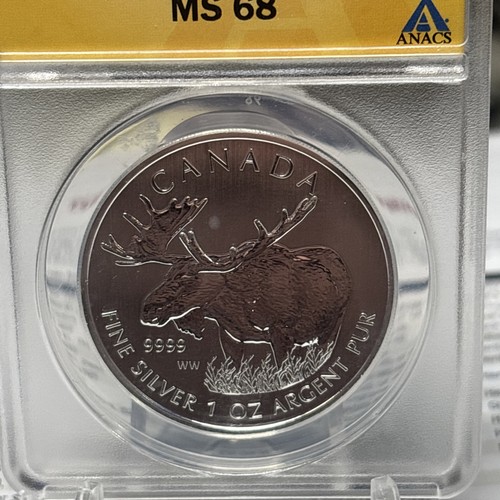 2012 Canada Wildlife Series Moose 1oz Silver ANACS MS68