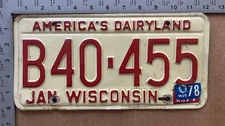 1978 Wisconsin license plate B40-455 Ford Chevy Dodge 20734