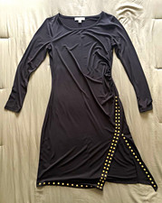Michael Michael Kors Black Sheath Dress L Long Sleeve Round Neck Studded Knee