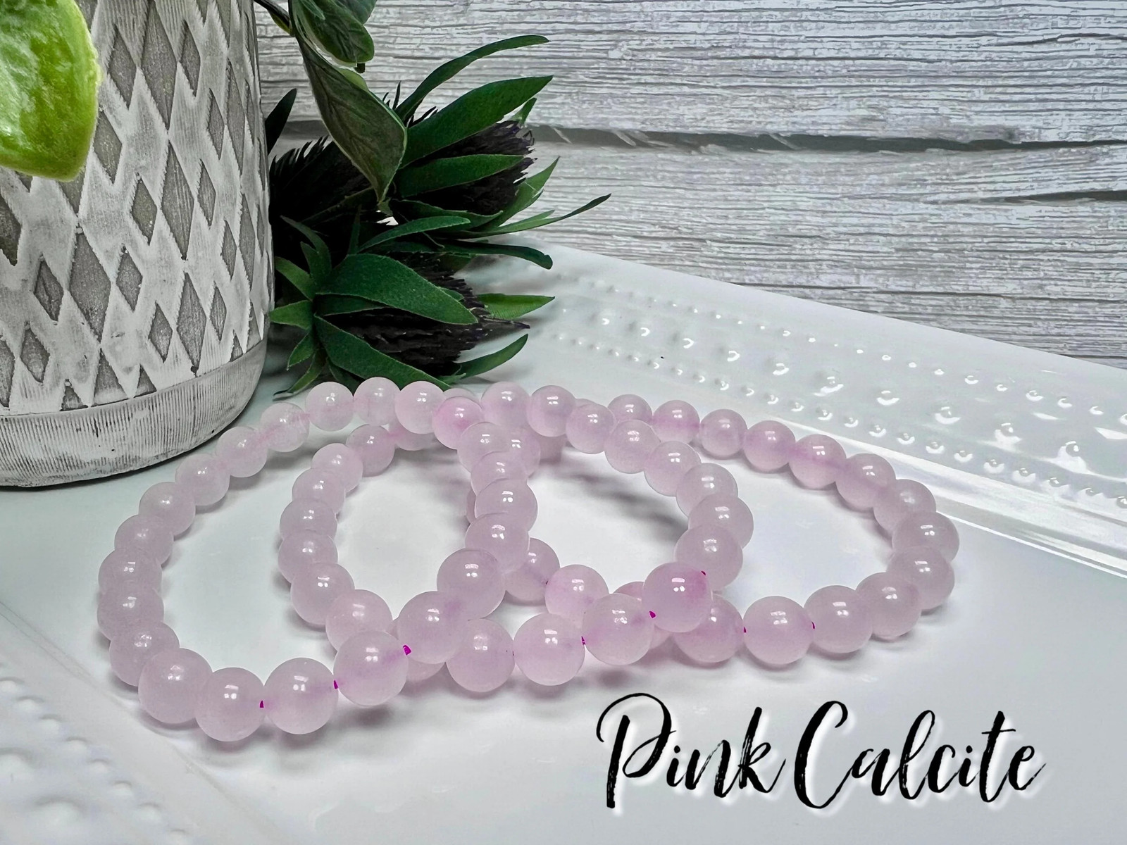 Pink Calcite Bracelet, Manganoan Calcite or Mangano Calcite, UV Reactive