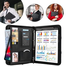 A4 Zipped Conference Folder Business Faux Leather Document Case Bag Portfolio UK